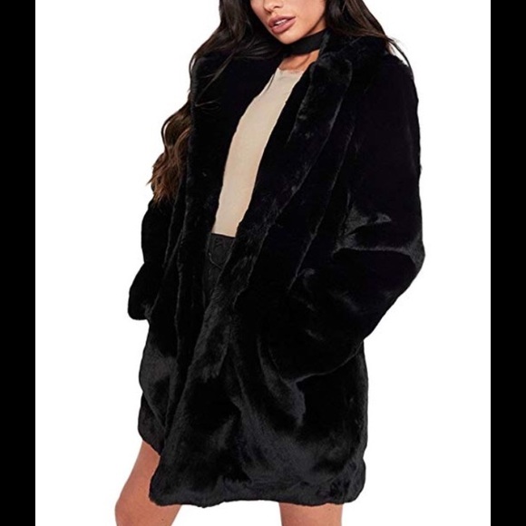 Remelon Jackets & Blazers - NWOT 🥳HP🥳 11/31 Elegant Black Faux Fur Jacket!!!